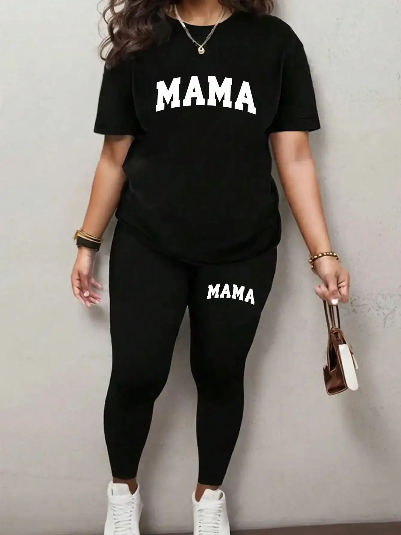 2026 Damen Neues Lässiges Frühling/Sommer Zweiteiler-Set Rundhals-T-Shirt mit Schriftaufdruck und Hose mit Schriftaufdruck – Detail 3
