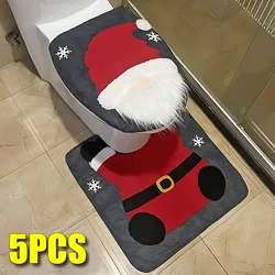 5PCS Christmas Toilet Seat Cover Father Christmas Toilet Seat Cover and Rug Christmas Bathroom Accessories Christmas Decoration