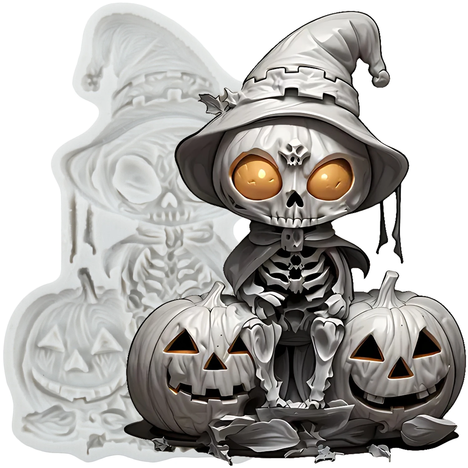 Halloween Skeleton Silicone Mold Pumpkin Lantern Fondant Cake Decorating Tools Cupcake Topper Candy Craft Gum Paste Polymer Clay