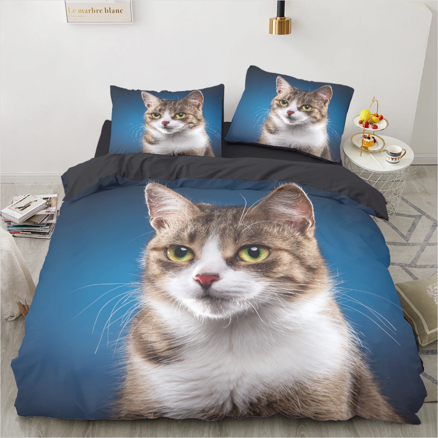 

Pet Lovers Bed Set 240x220 Lovely Cat Duvet Cover set for Teens/Youth, Polyester Bedding Set Queen/King,Bedlinen Breathable