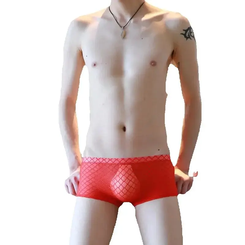 Men's Boxers Mesh Transparent Underwear Low Waist Ultra-Thin Pouch Boxer Sexy Tight Breathable Panties Bikini Underpants Slip