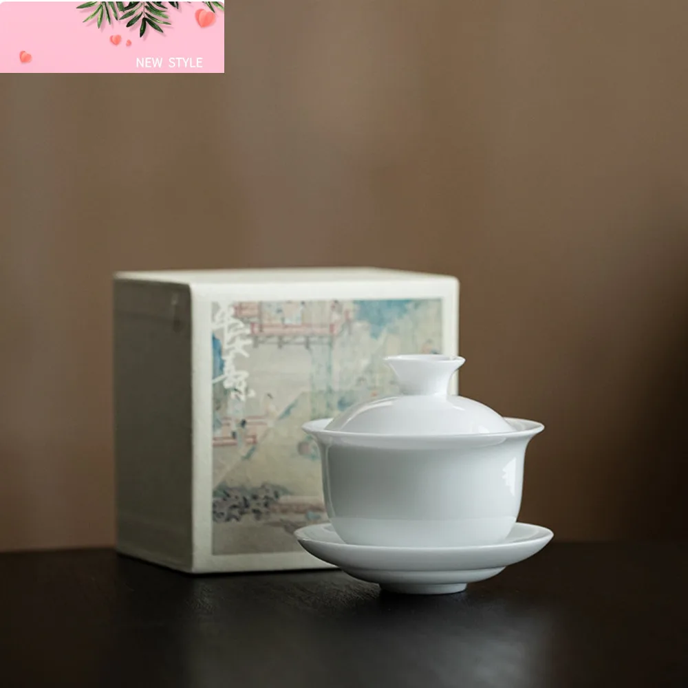 

140 мл ледяной нефрит, белый фарфор Gaiwan, роскошный заварочный чай Sancai, чайная варенька, домашняя крышка для приготовления чая, чаша для чайных украшений