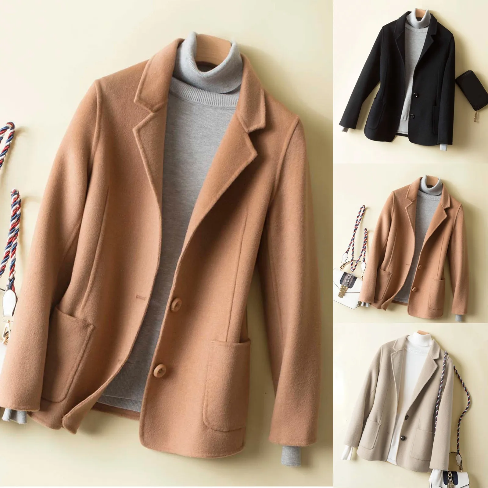 

Winter High Quality Double-faced Cashmere Jacket Coat Women Outwear 2024 Autumn Winter Office Lady Slim Short Wool Coat Female