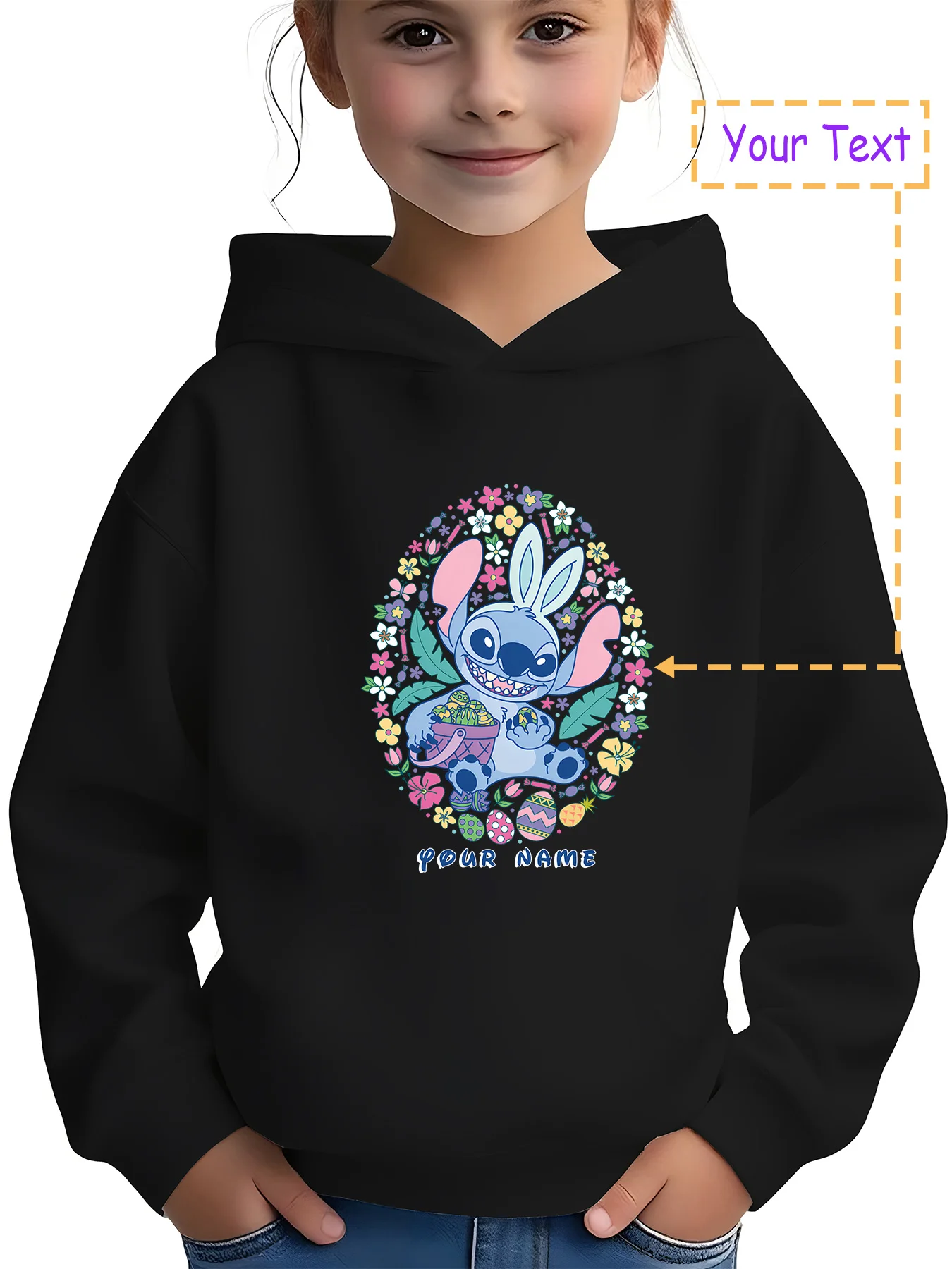 

MINISO Easter Egg Stitch Hoodie - Flower Egg Stitch, perfect for spring outings and holiday parties, customizable with your name