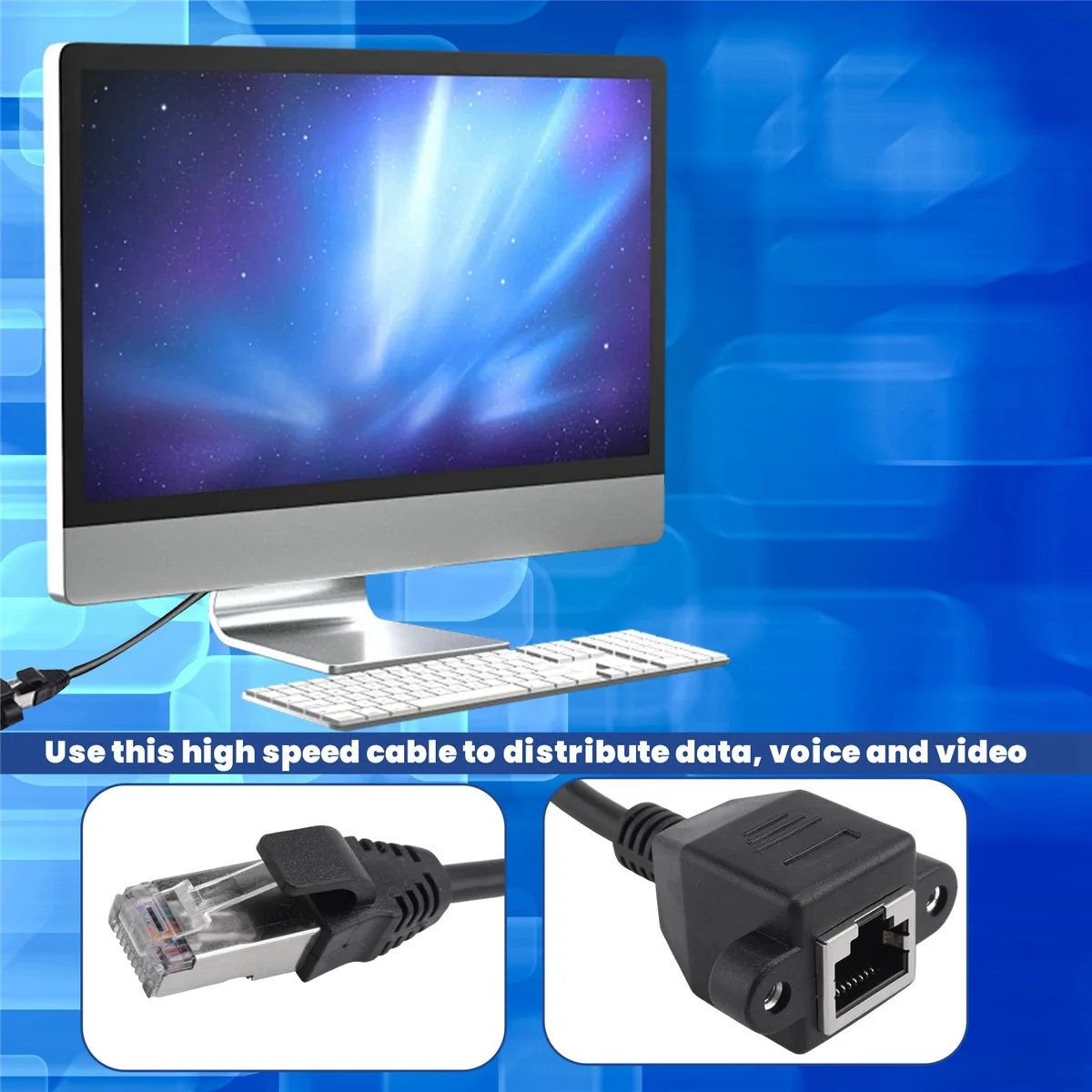 ABYA 1FT RJ45 Male to Female Screw Panel Mount Ethernet LAN Network Extension Cable
