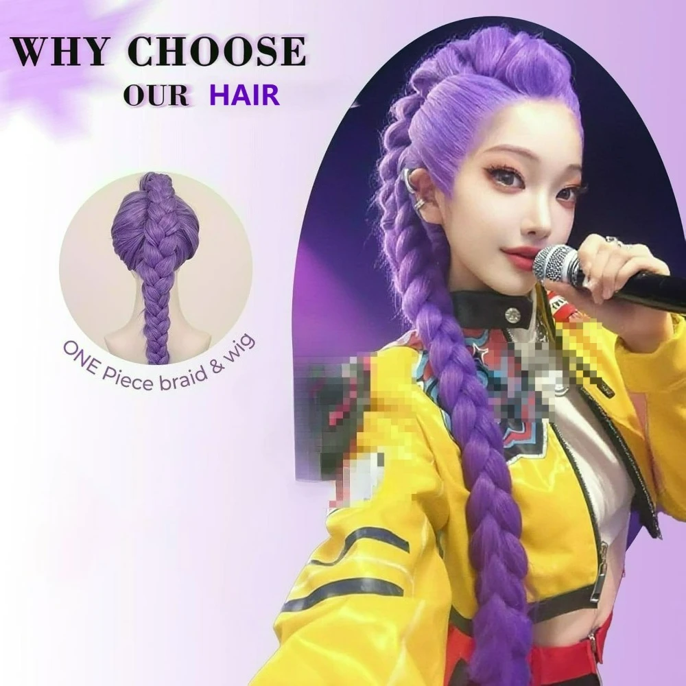 Perücke – Lila Haarverlängerungen, Cosplay-Haar, lila Flechthaar, Kunstfaser, Halloween-Anime-Kostüm-Perücke für Kinder und Erwachsene