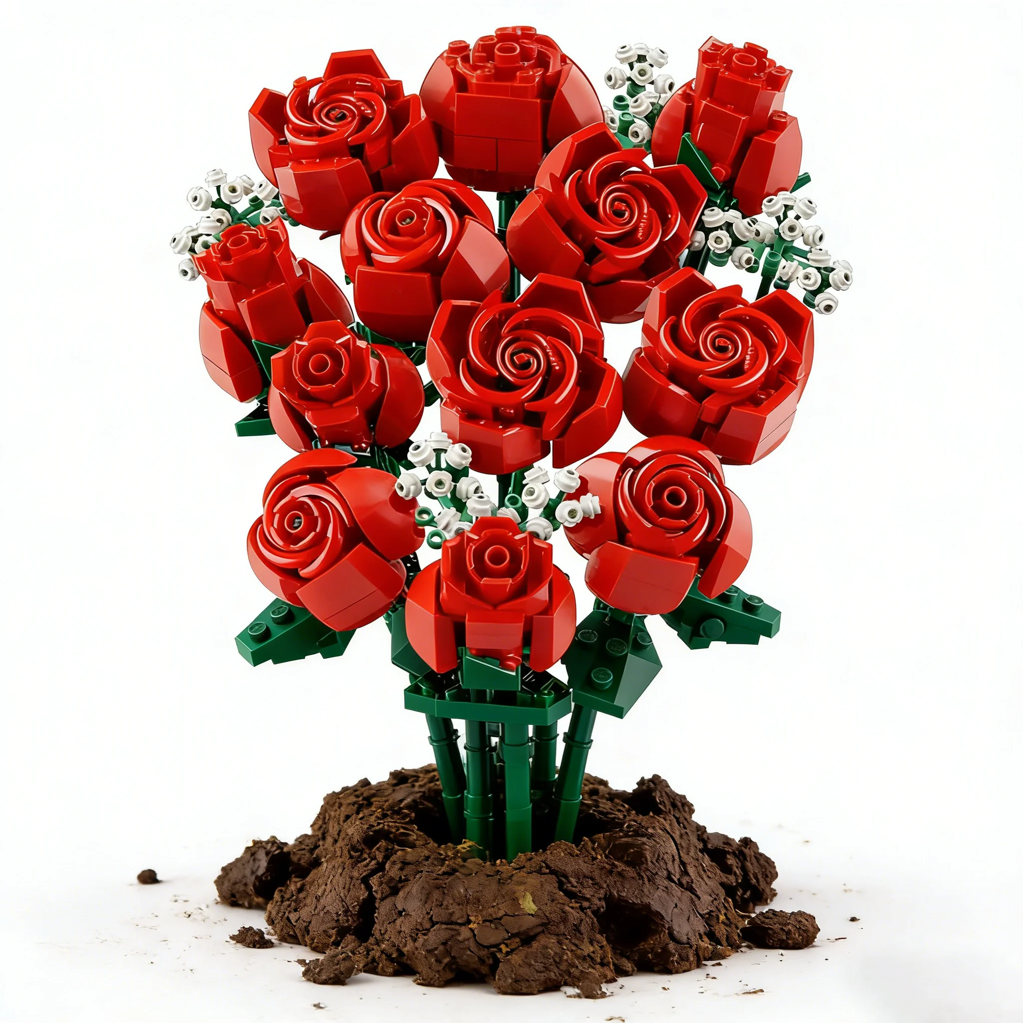 968PCS Romantic Rose Flower Bouquet Creative Home Desk Plant Decoration Assemble Bricks Toys For Gifts Girls Lady