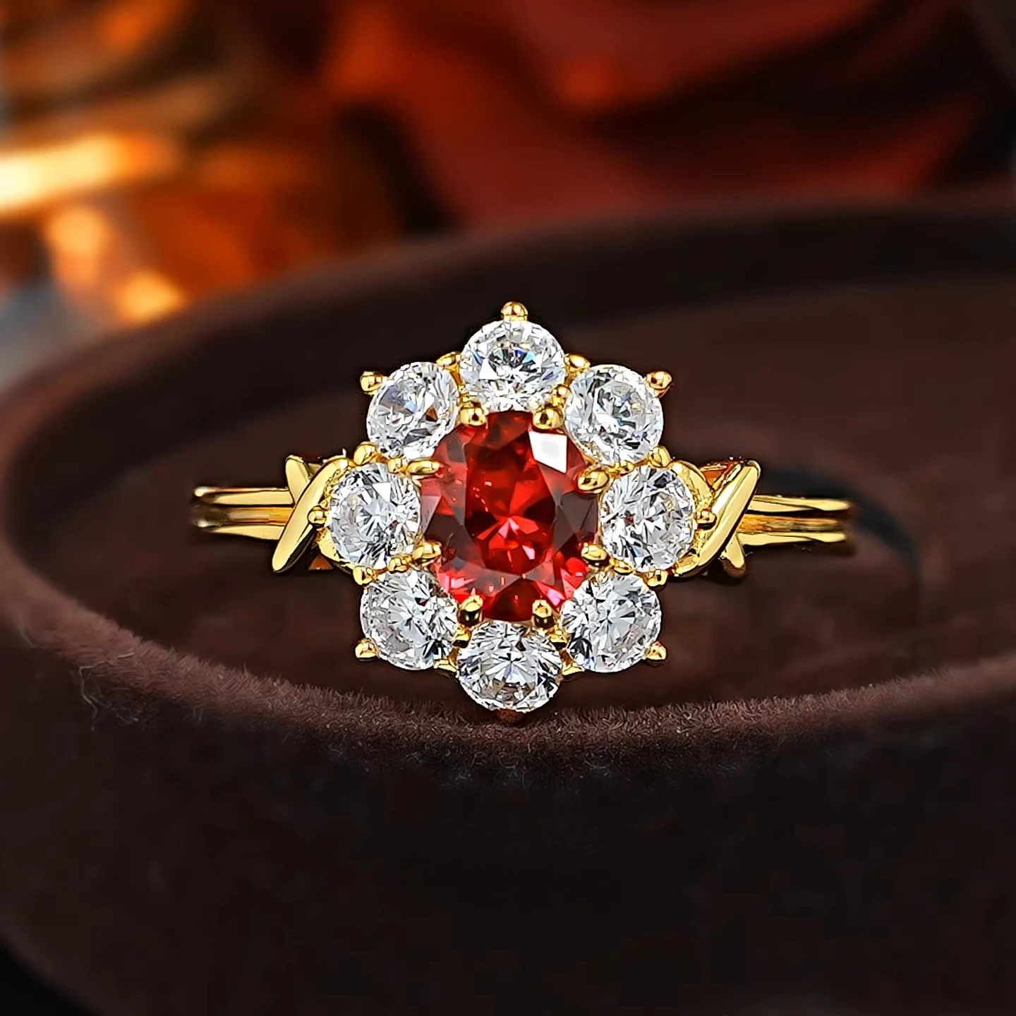 

925 silver ring set with 6 * 4mm red zircon vintage palace style jewelry gift