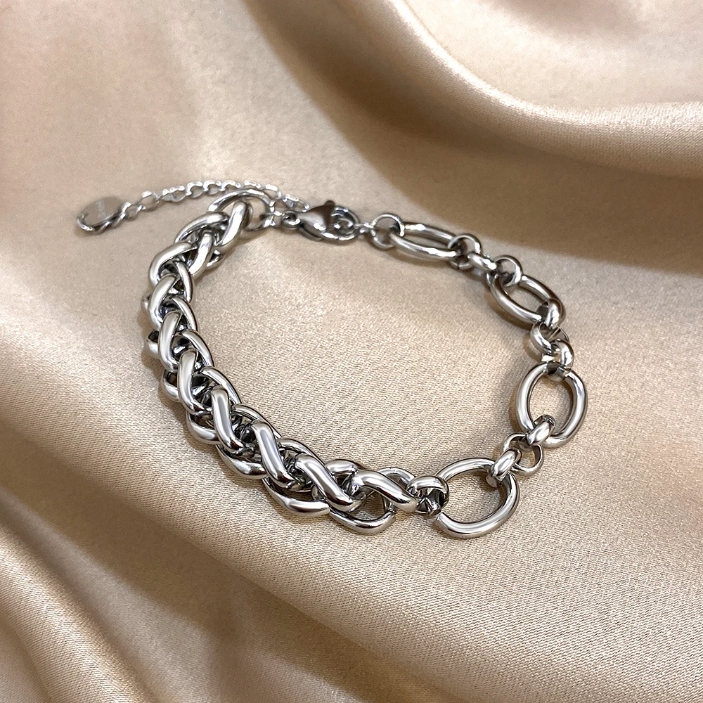 Bransoletka damska w stylu vintage, z pustym, skręconym łańcuszkiem, patchworkowa, w kolorze złotym i srebrnym, wykonana ze stali nierdzewnej, wodoodporna biżuteria.