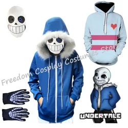 Game Undertale Sans Skeletons Cosplay Blue Hoodies Mask Bones Cos Blue Coat Halloween Cosplay Costume Unisex Skeleton gloves