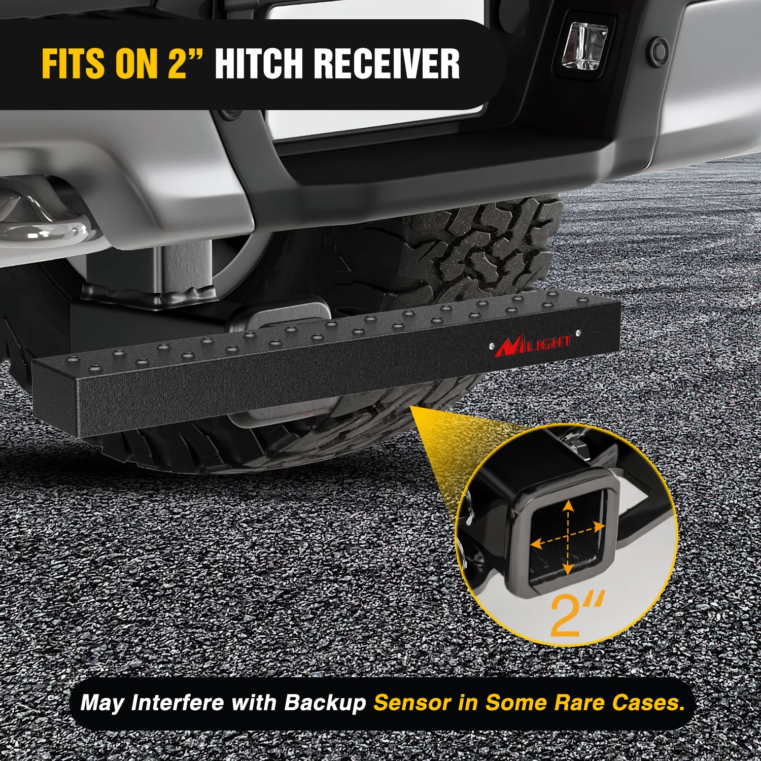 Nilight Hitch Step with 2" Hitch Receiver Rear Bumper Guard Protector 23.5 Inch with 5/8" Hitch Pin Clip Upgraded Textured Black Anti Slip Hitch Step Bar for Pickup Truck Car SUV view 6
