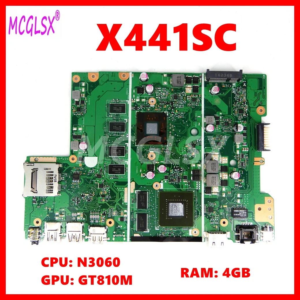 

X441SC Laptop Motherboard For Asus VivoBook A441SC A441SA X441SA X441SC F441S X441S A441S Mainboard N3060 CPU 4GB-RAM GT810M GPU