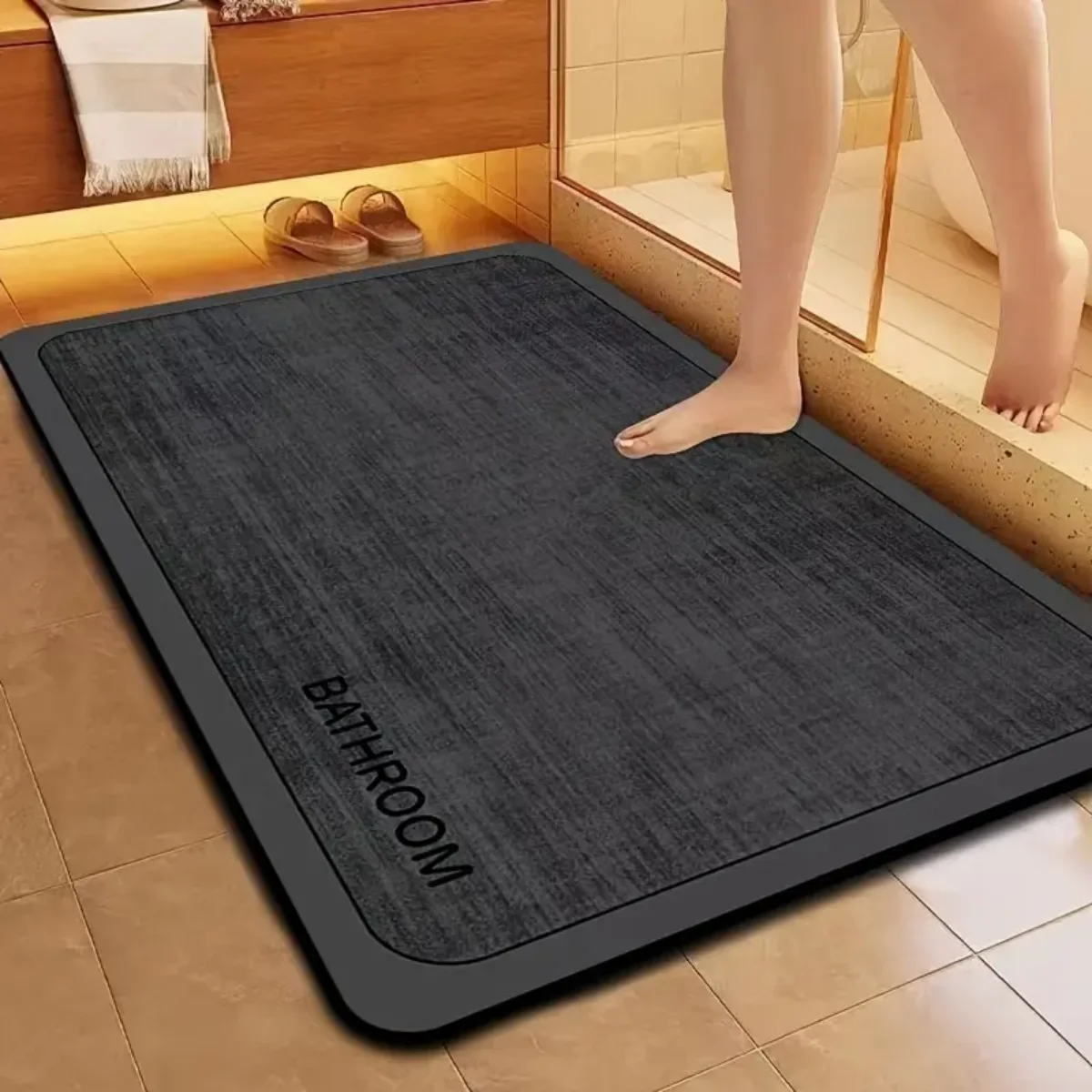Tappetino quadrato per il bagno, realizzato in fango di diatomee, assorbente e con fondo in gomma, antiscivolo e ad alta capacità di assorbimento dell'acqua, ideale per il bagno, l'ingresso e l'area
