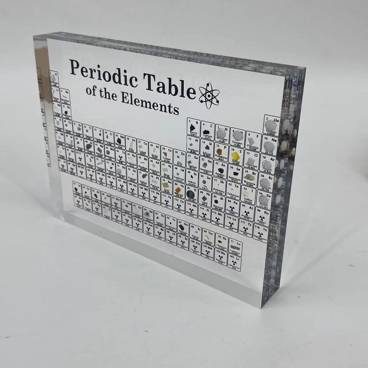 Crystal Periodic Table with Real Elements Samples Letter Decoration Kids Teaching School Display Chemical Element Home Decor