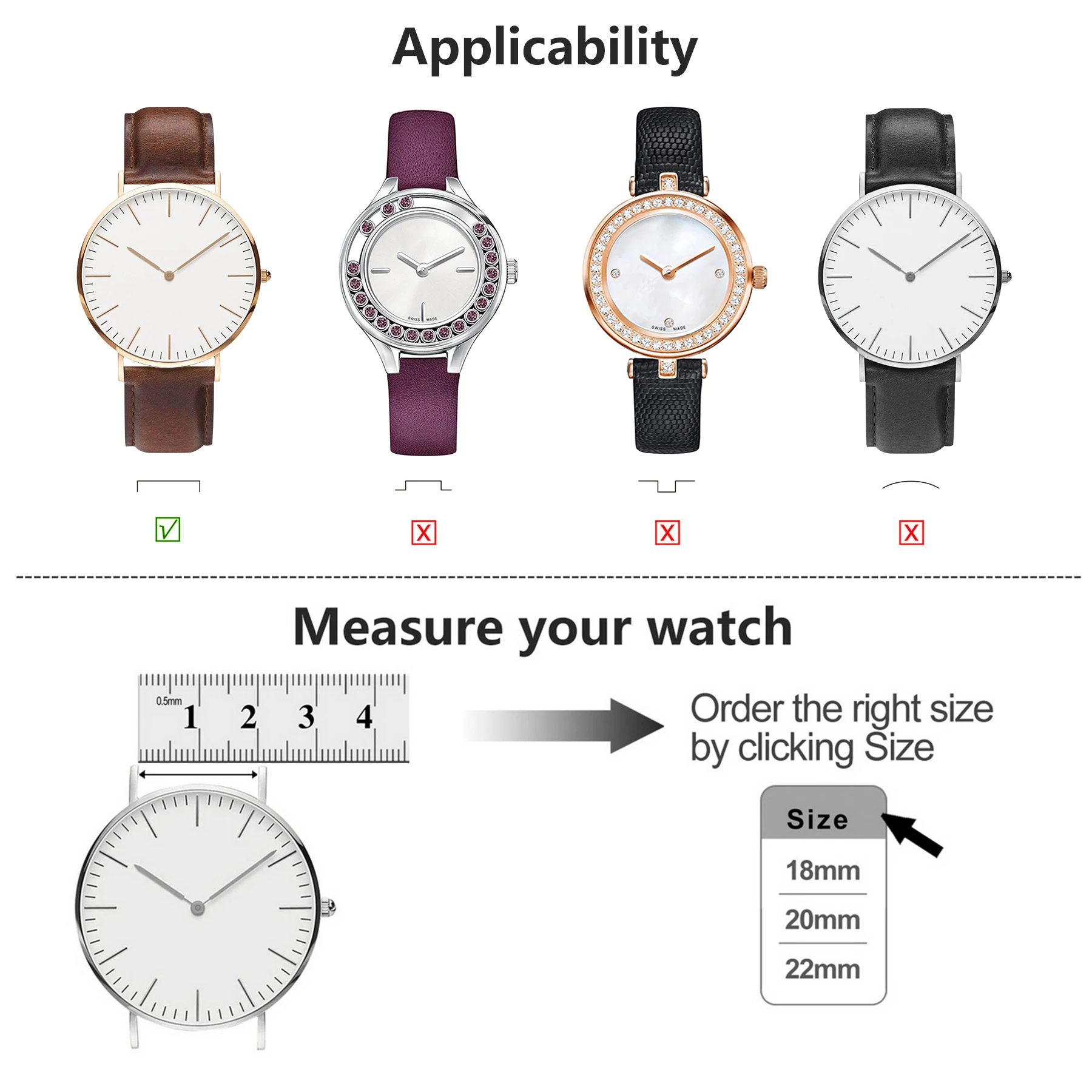 Fullmosa Quick Release Watch Band 22mm 20mm 18mm Burnished Leather Strap for Samsung Galaxy Watch/HuaWei Watch/Garmin/CITIZEN