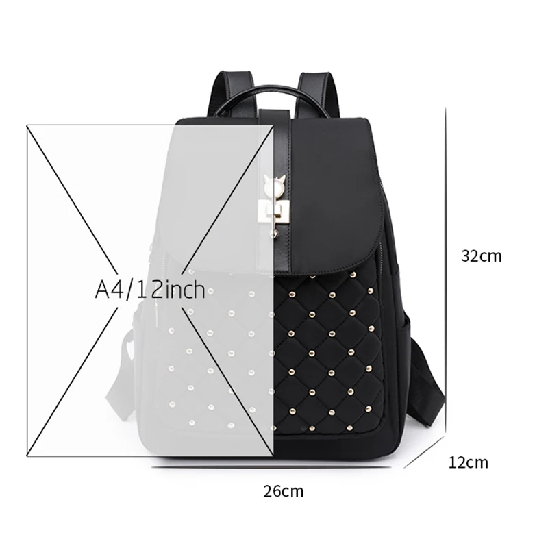 3 in1 Casual Women Backpack Purse Anti-theft Nylon Backpack Fashion Rivets Large Capacity School Backpack Mochilas Girl Backpack