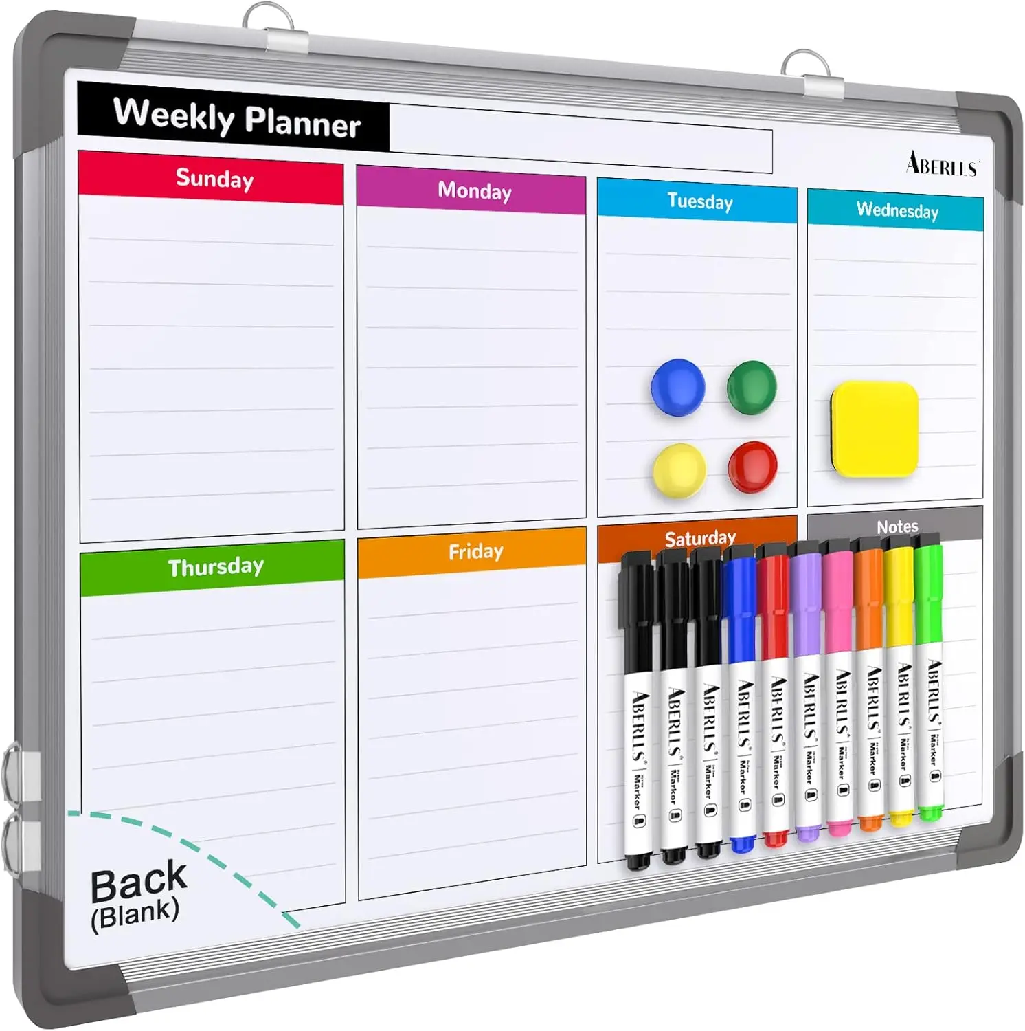 

Small Weekly Calendar Dry Erase Whiteboard for Wall, 16" x 12" Magnetic Double-Sided Board with Markers and Magnets, Portable