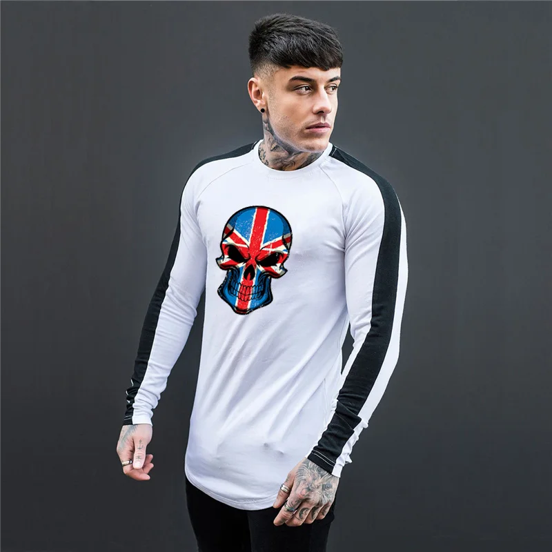 Fashion  New Bodybuilding Sweater Men's Spring and Autumn Sportswear Stitching Long Sleeves T-shirt