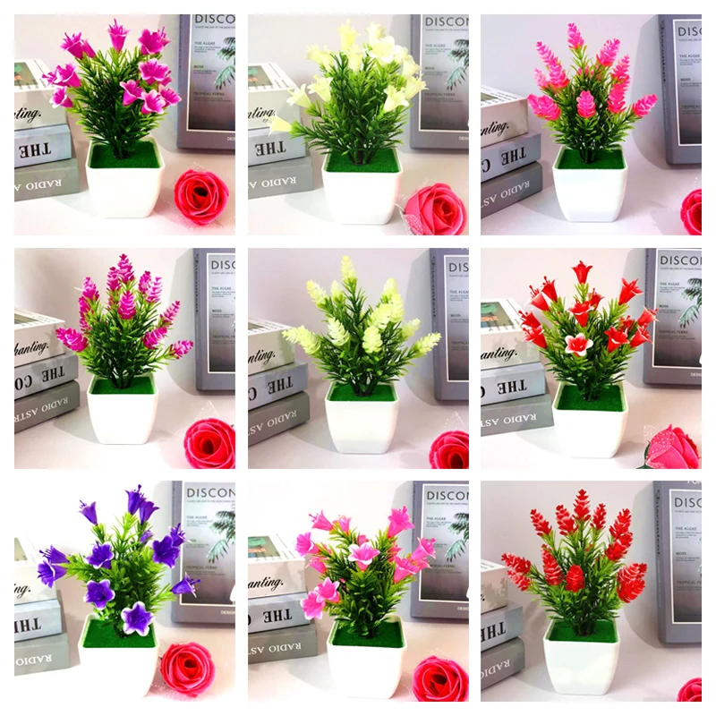 Decorazione Pianta artificiale Ufficio Tavolo in vaso Matrimonio Casa Interno Fiore di giglio Pigna Decorazione del negozio di plastica