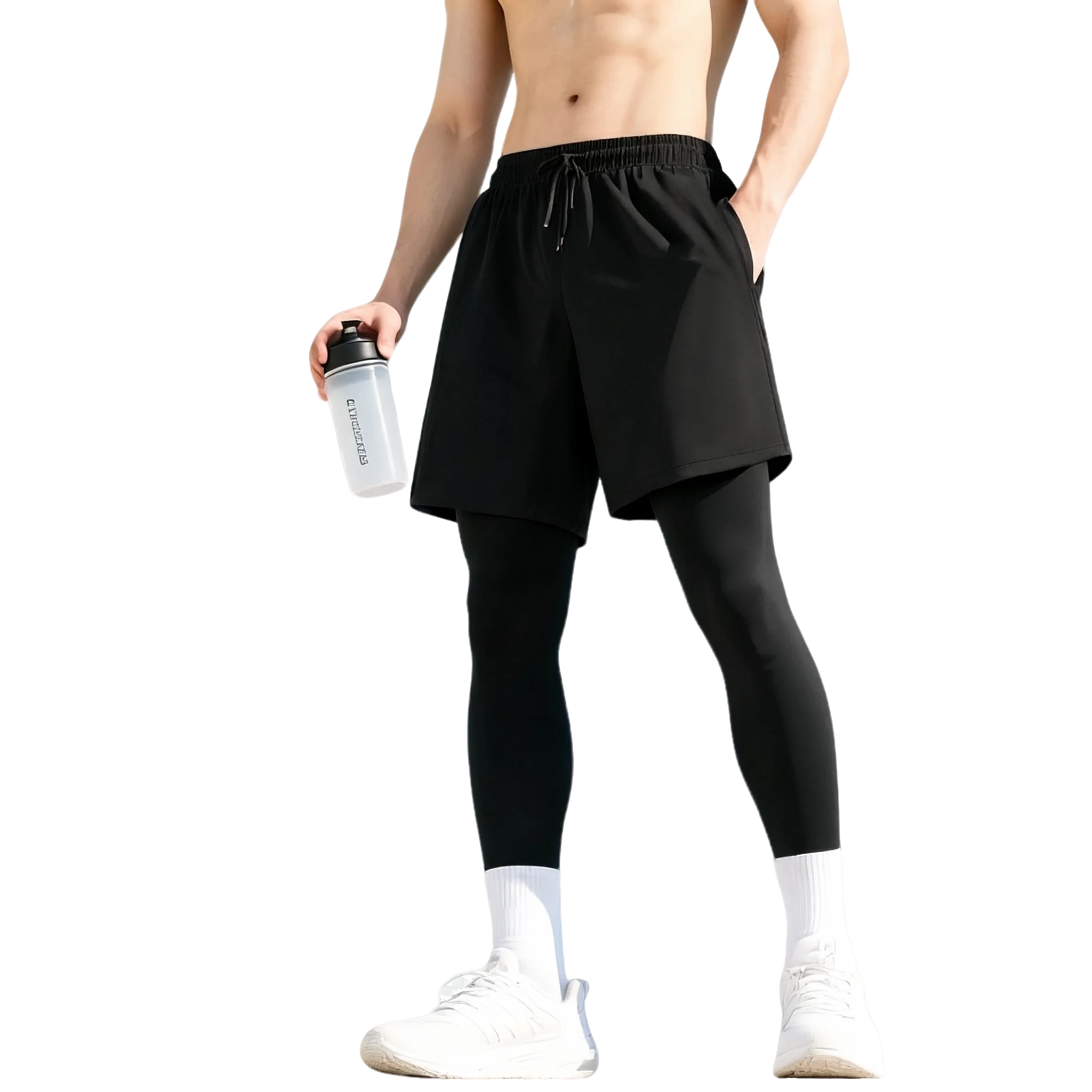 Men's 2-in-1 Sport Pant Set with Compression Leggings Quick Dry Running Shorts for Gym Workout Jogging Athletic Fitness Training