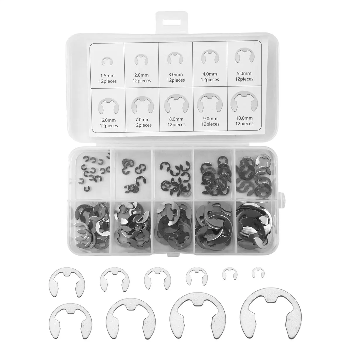 A46U 120 PCS 304 Stainless Steel E Clip Washer Assortment Kit for Shaft Fastener M1.5-M10