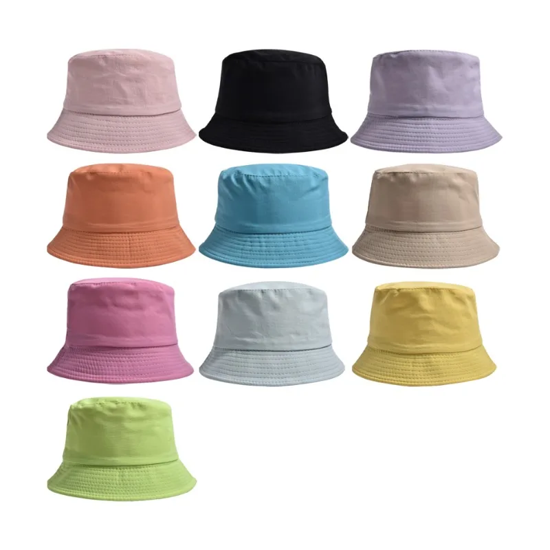 Custom Logo Children Double-sided Solid Color Bucket Hat Outdoor Shade Sun Protection Boys and Girls Foldable Panama Bob Cap