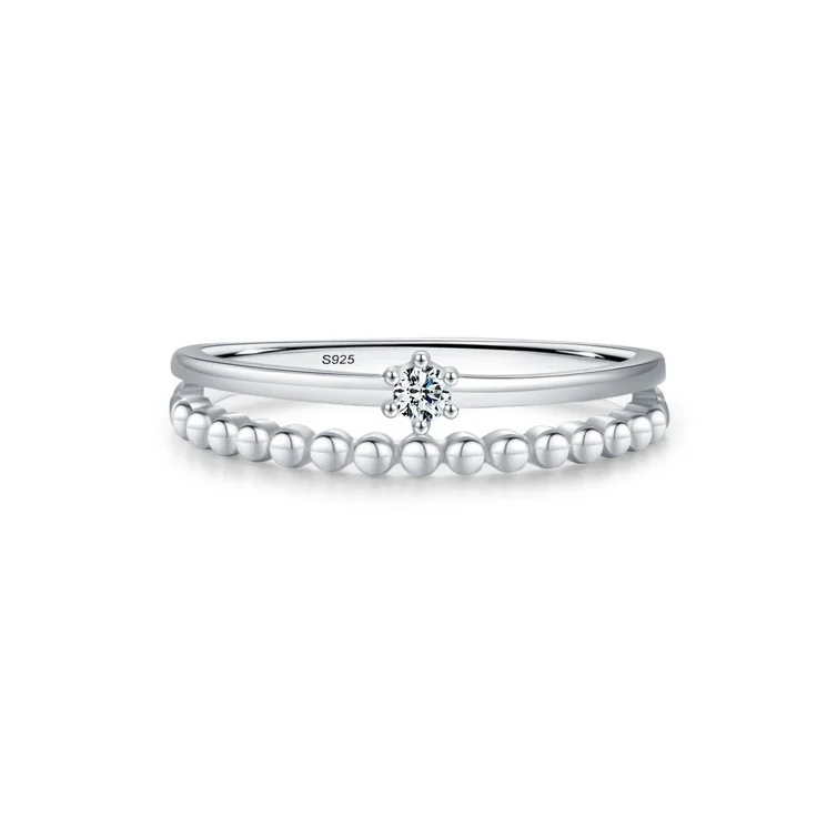 

Trendy INS Hand Jewelry 925 Sterling Silver Double-Layer Micro-Inlaid Female Ring