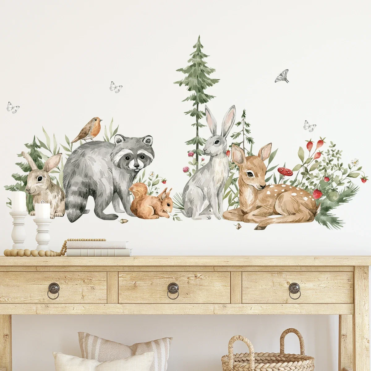 Cartoon Cute Raccoon Rabbit Deer Animal Wall Stickers for Kids Room Bedroom Living Room Home Decoration Wall Decals