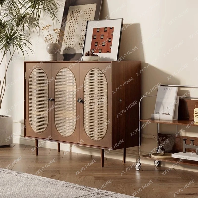 

LJapanese retro rattan side cabinet against the wall New Chinese kitchen locker