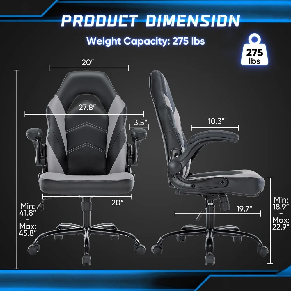 Chaise de course ergonomique en cuir PU pour adultes, bras rabattables réglables, bureau de jeu d'ordinateur, fauteuil de bureau à roulettes, recommande une commotion