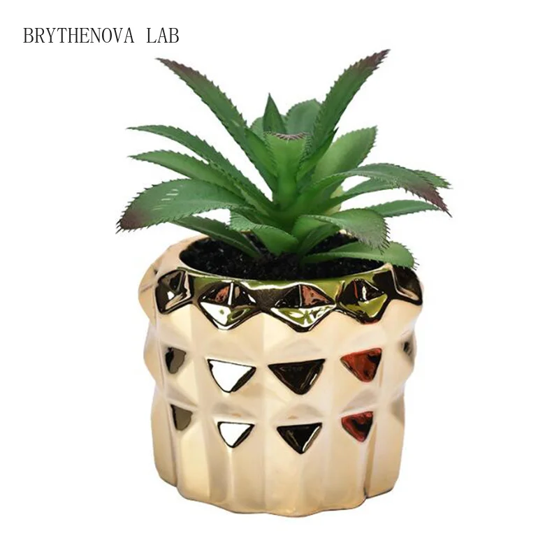 Gold Plated Succulent Plant Pot Flower Pot Creative Vase Geometry Planter Desktop Ornaments Garden Home Decor