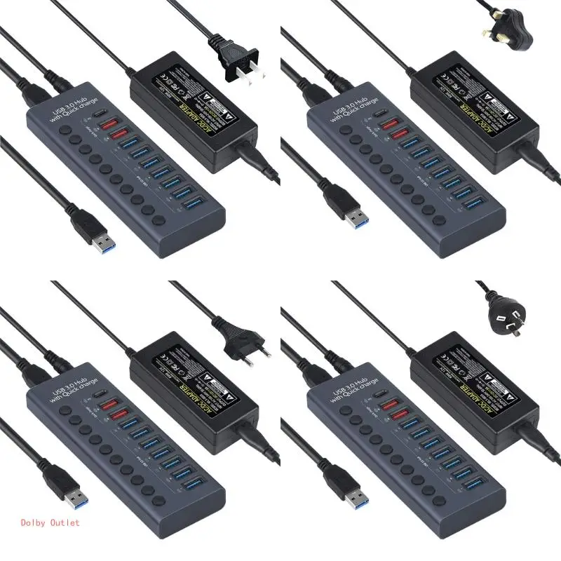 

10-портовый концентратор, 9 концентраторов USB 3.0+Type-C с переключателем и адаптер питания 12 В, 5 А, 60 Вт, поддерживающий