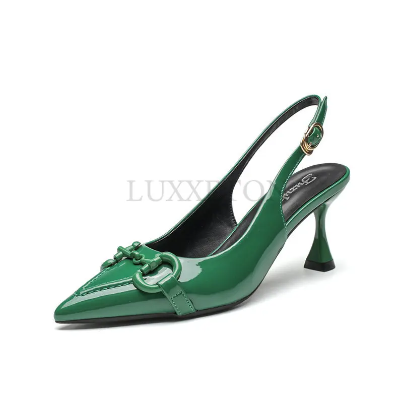 Woman Green Pumps Luxury Designer Metal Pointed Stiletto Shallow Mouth Single Shoes High Heels Women Black Party Shoes