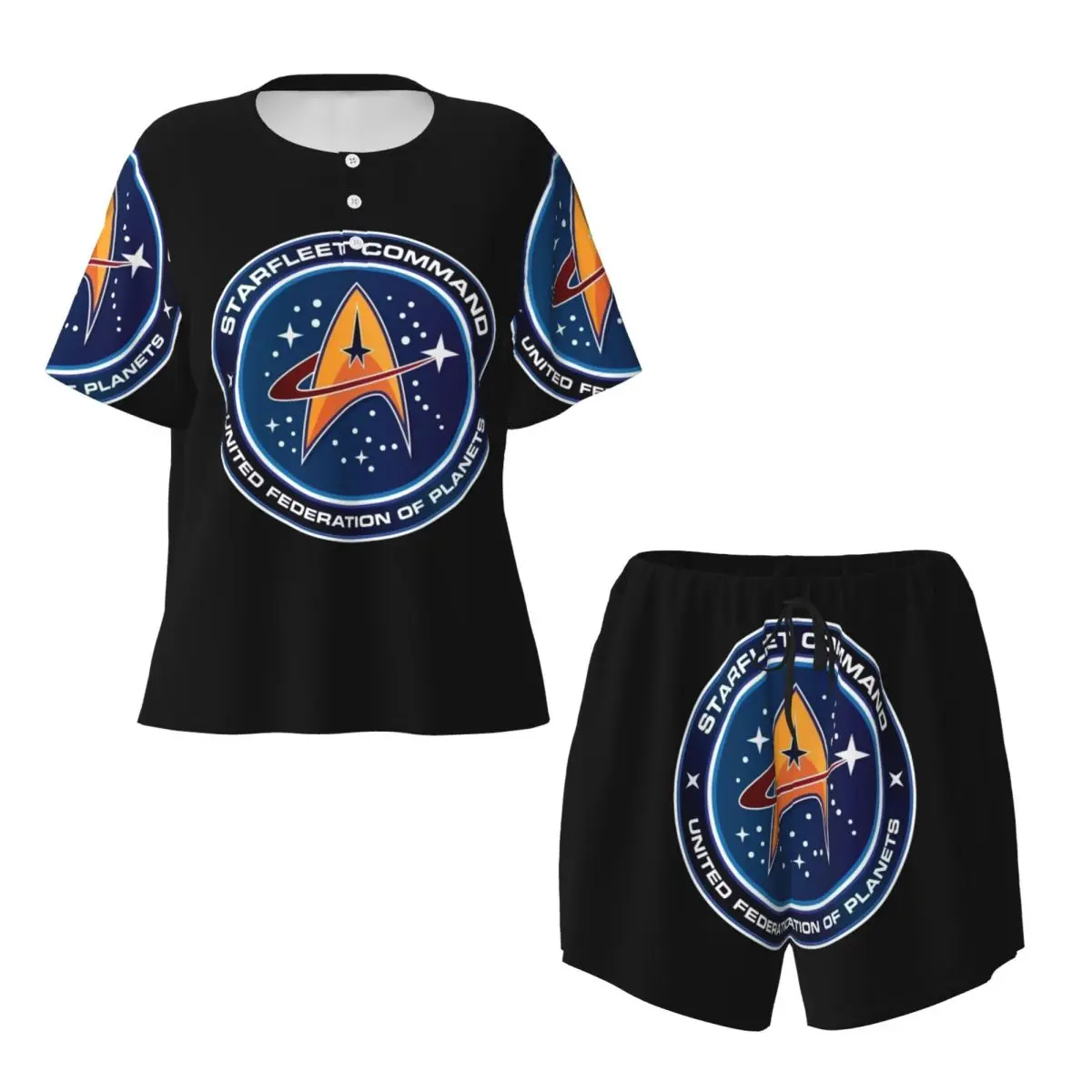 Y2k Stars Treks Starfleet Commend  Round Neck Short Sleeve Nightgowns for Sleeping Sleepshirts Women Soft Pajama Set Short Pants
