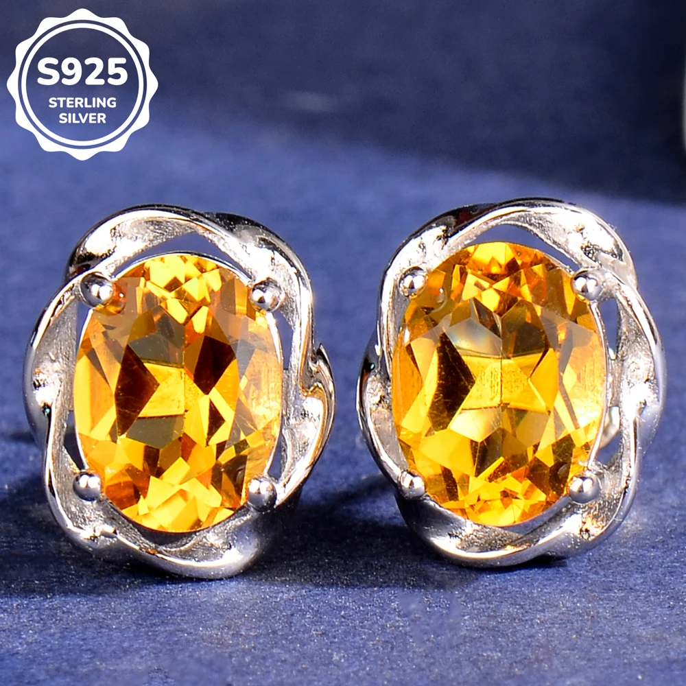 

925 Silver Inlaid Natural Citrine Earrings, Silvery, Simple, Exquisite and Fashionable, Women's Earrings, Couple Gifts, Mother's Gifts, Valentine's Day Gifts, Christmas Gifts.