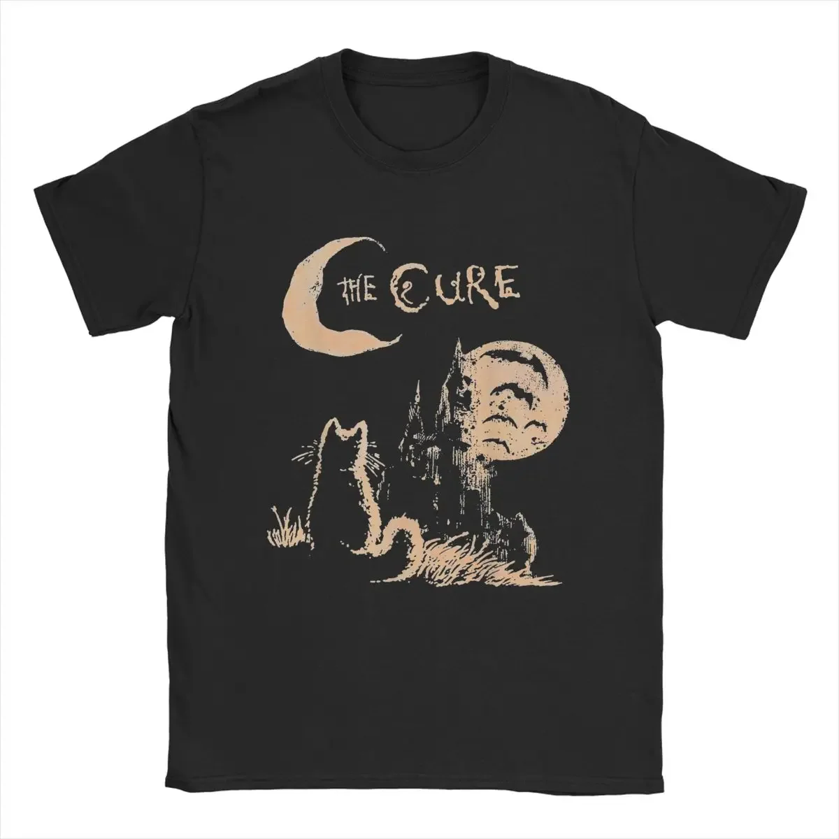 The Cured Cat Moon T Shirt Men's 100% Cotton Fashion T-Shirts Crew Neck Tees Short Sleeve Tops Gift Idea