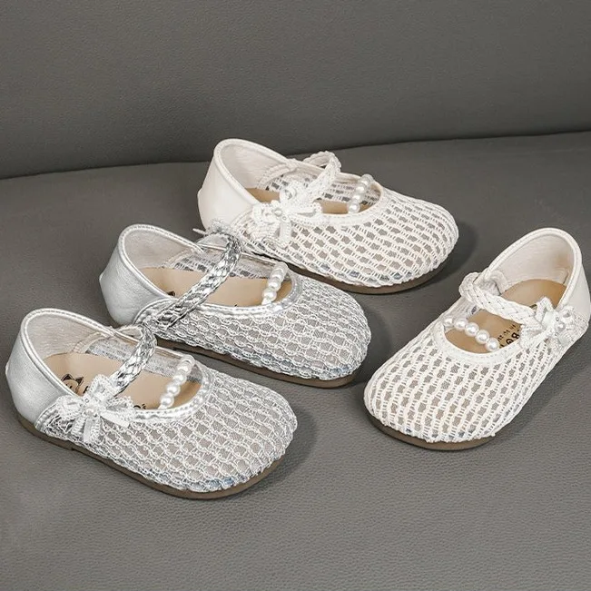 

Girls Sandals Mesh Weave Soild Color Kids Princess Shoes Non-slip Soft Sole 2026 Summer New Children Flat Shoes Ins Trendy Sweet