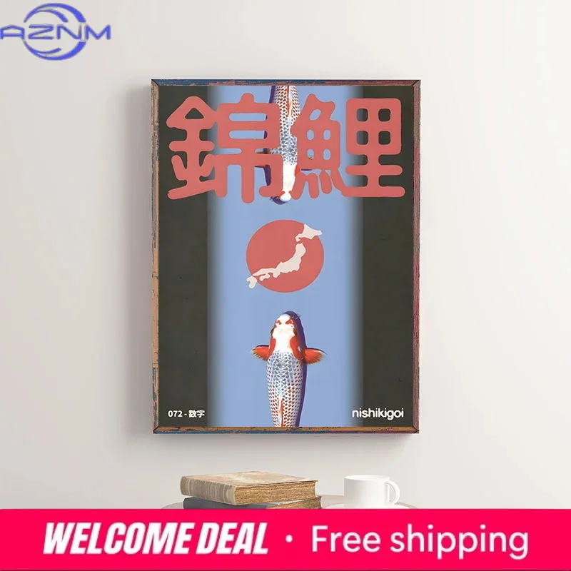 

AZNM Abstract Koi Fish Japanese Art Print Canvas Painting for Modern Home Wall Decor Stylish Living Room Bedroom Decoration
