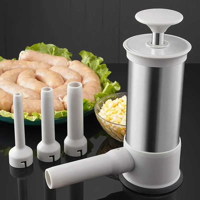 304 Stainless Steel Large Manual Sausage Maker Meatball Maker Sausage Stuffer Homemade Use Filler Tool Meat Ball Mold Machine