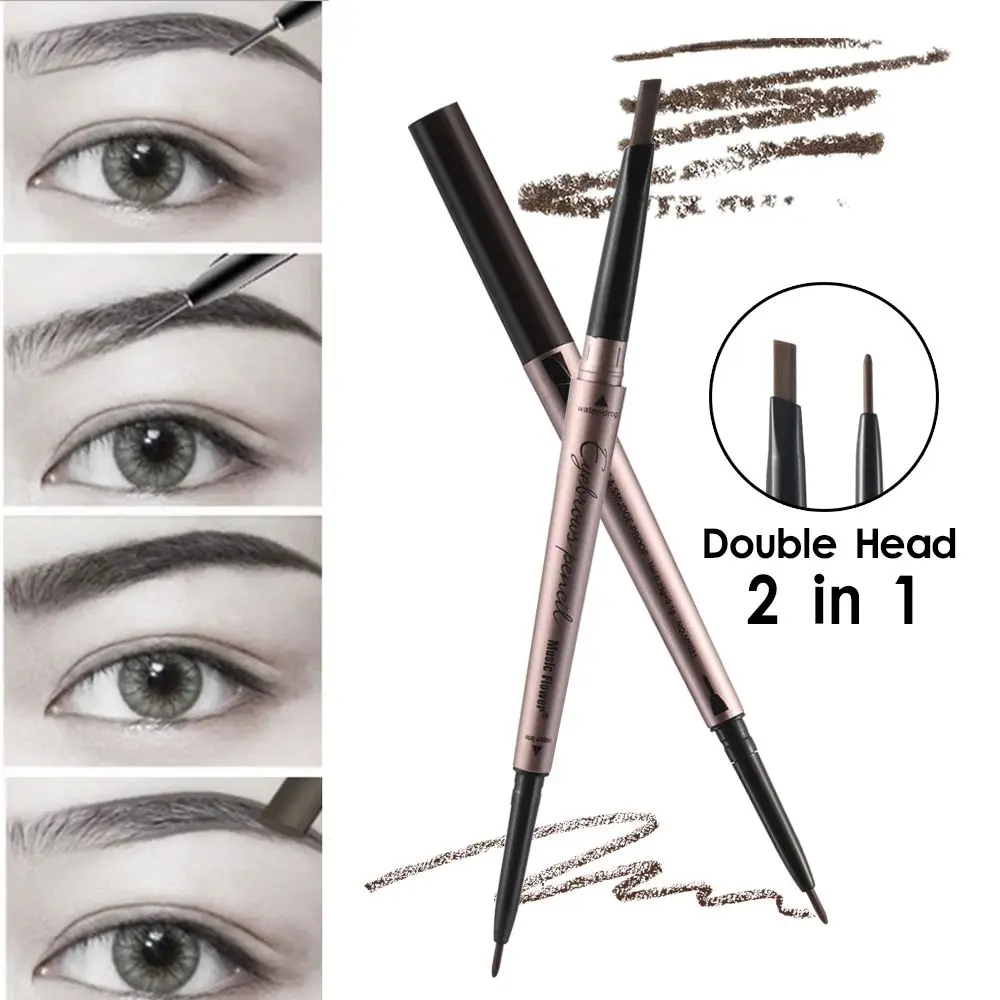 เซ็กซี่ Double HEAD สีน้ําตาลดินสออายไลเนอร์ Long Lasting กันน้ําเพลงดอกไม้ Eyebrow ปากกา