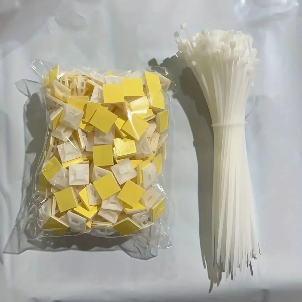 100 Pack Premium Sticky Backs Cable Tie Mounts Set Waterproof PVC Zip Tie Bases Super-Adhesive Wire Management Mounts Indoor