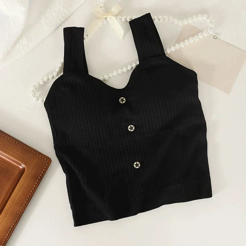 Women's Y2K Cropped Tops with Bra Pads Summer Corset Korean Suspenders Vest Sexy Camisole Slim New image 2
