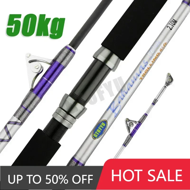 

1.98M 2.1M Superhard 50kg Section 2 Roller Guide Big Game Fishing Pole Boat Rod Straight Butt Deep Sea Tuna Shark Trolling Rod