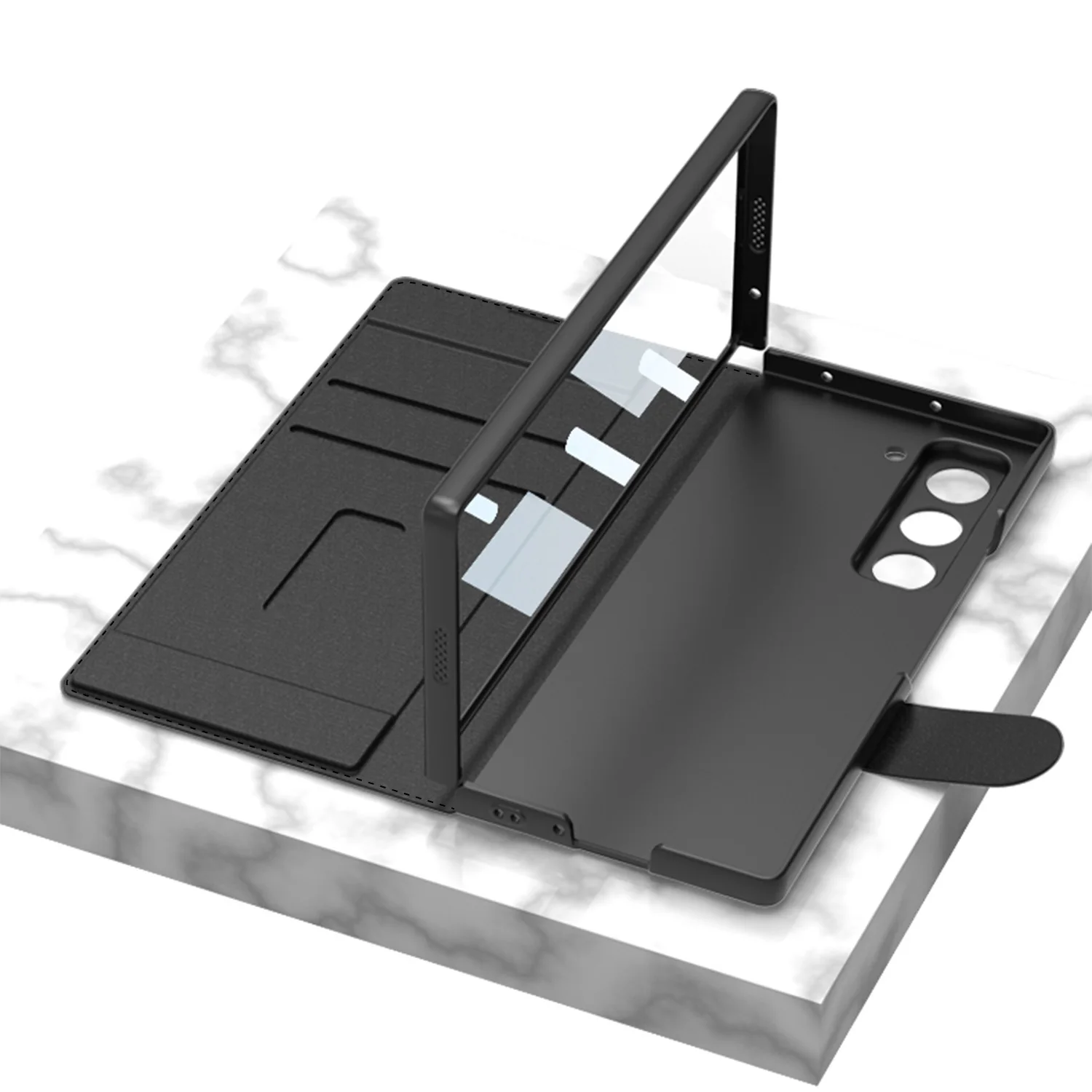 For Samsung Galaxy Z Fold 6 Case Skin Friendly Matte Flip Leather Pen Slot with Tempered Film Shockproof Back Cover Accessories