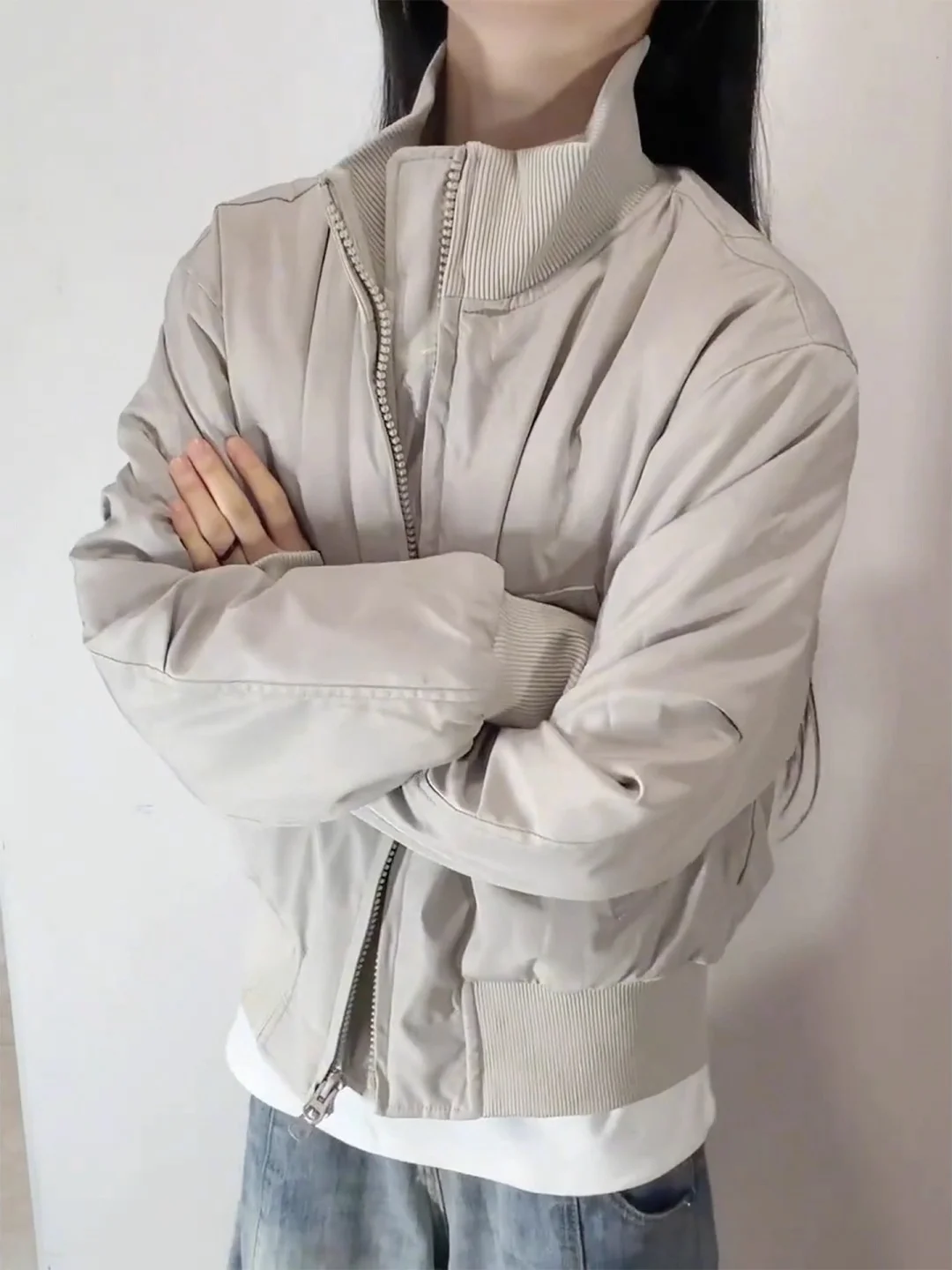 

Men's ort Flight Jaet down Coat Winter Warm Cotton ort Baseball Sle Workwear Outerwear Light ay Stand Collar Coat