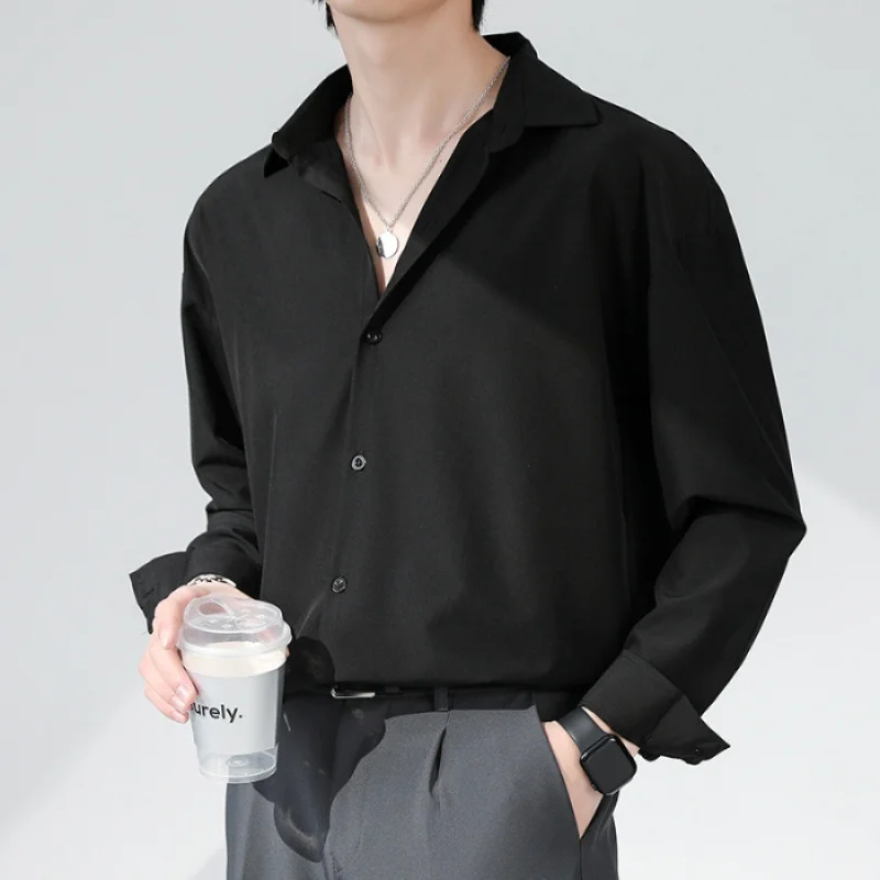 Men's shirt Korean style loose casual long sleeves shirt non-ironing draping high-grade shirt trendy