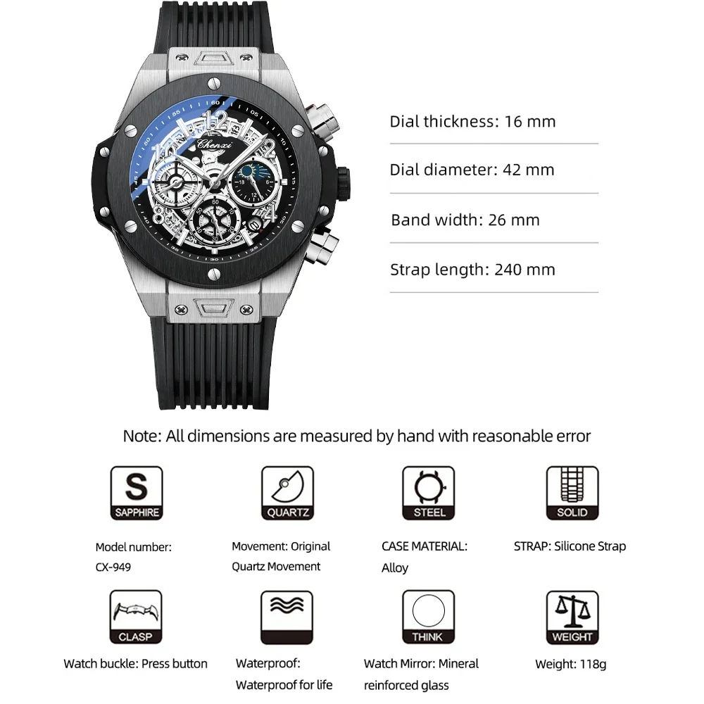 CHENXI 949 relojes deportivos informales para hombre, marca superior, reloj de pulsera militar resistente al agua de lujo, reloj de pulsera para hombre, reloj de pulsera cronógrafo de moda