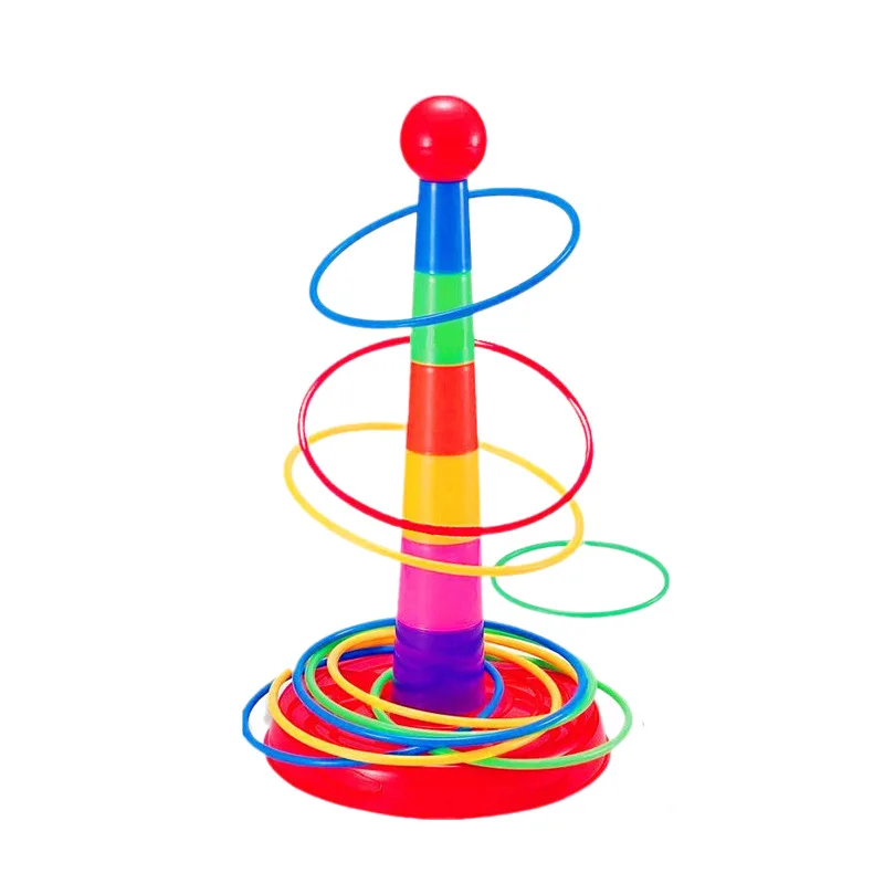 Plastic Ringen + Regenboogtoren Kids Ring Toss Games Booth Carnaval Sport Speelgoed Gooien Snelheid Agility Training Speelgoed Willekeurige kleur