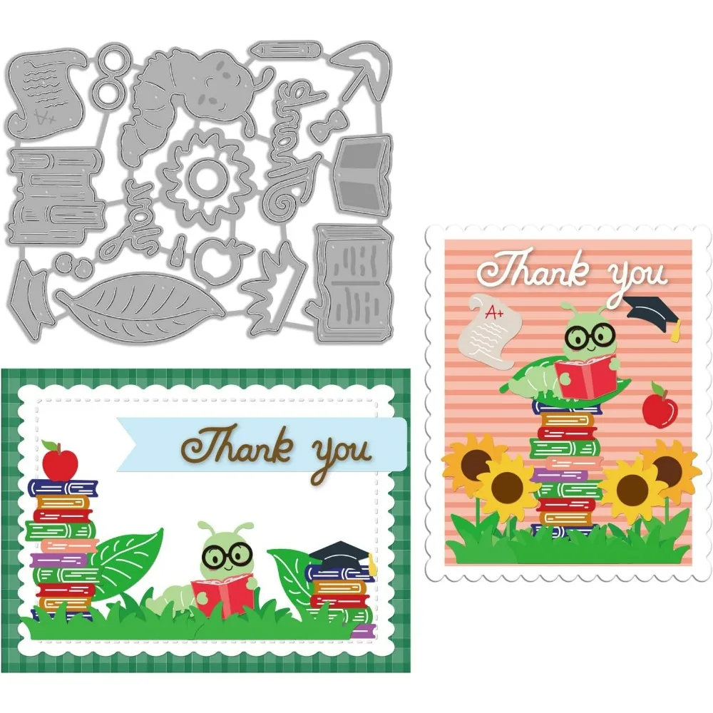 Books Back to School Die-Cuts Sunflower Bug Leaves Exam Paper Cutting Dies for DIY Scrapbooking Festival Greeting Cards Diary