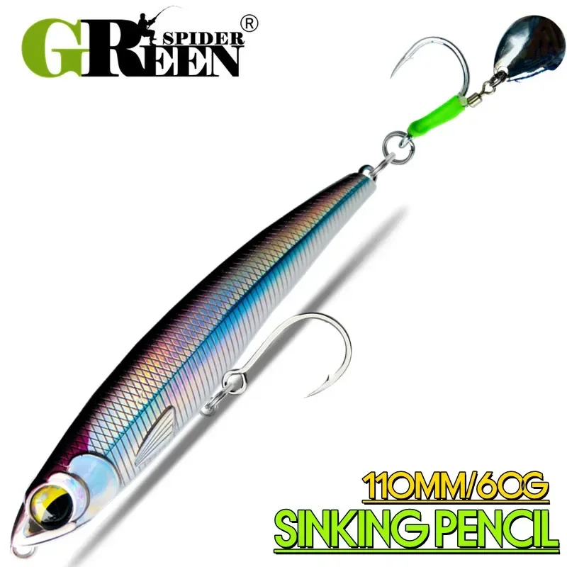 GREENSPIDER Bleistift-Angelköder 2024, 110 mm, 60 g, sinkender Köder, Stickbaits, Trolling-Köder für Meeresangeln, Gt-Thunfischköder